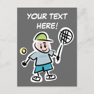 Carte postale de tennis cool avec dessin animé drô