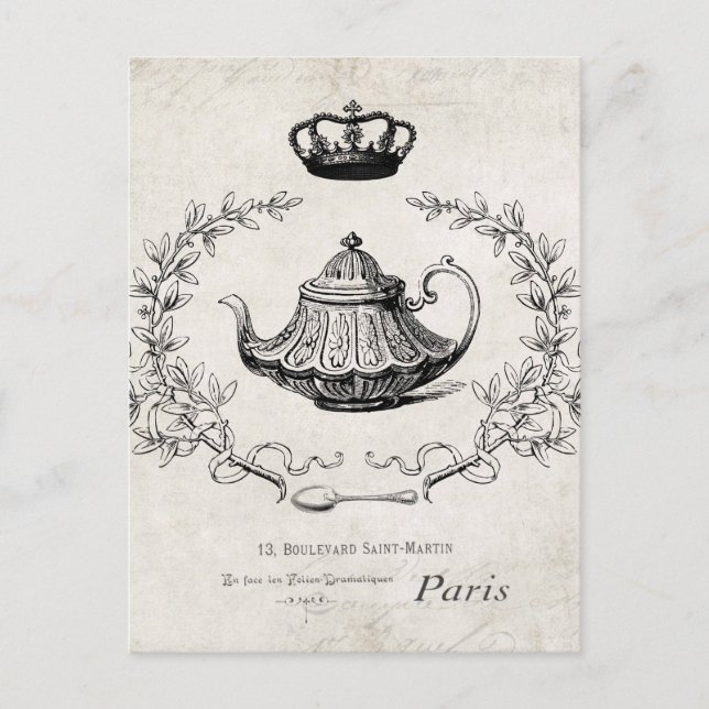 Carte postale de théière française vintage (Devant)