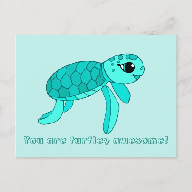 Carte postale de tortue de mer cool Turtley (Devant)