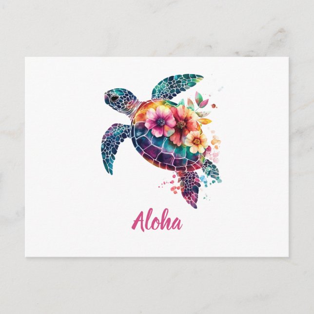 Carte postale de tortue marine Aloha – Plage d'île (Devant)