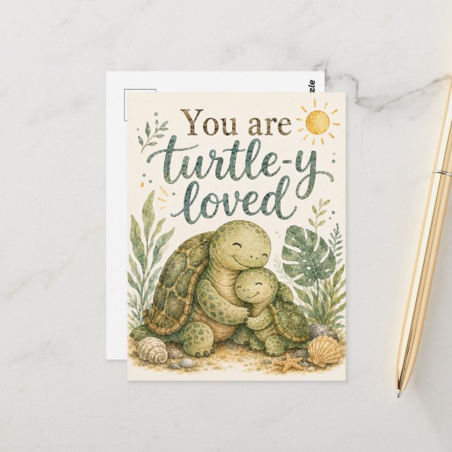 Carte postale de tortue mignonne que vous êtes aim (Devant/Arrière en situation)