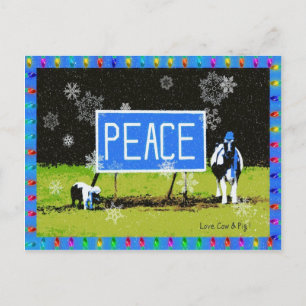 Carte postale de vacances avec la vache et le porc