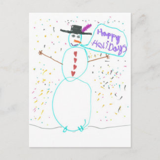 Carte postale de vacances bonhomme de neige arc-en