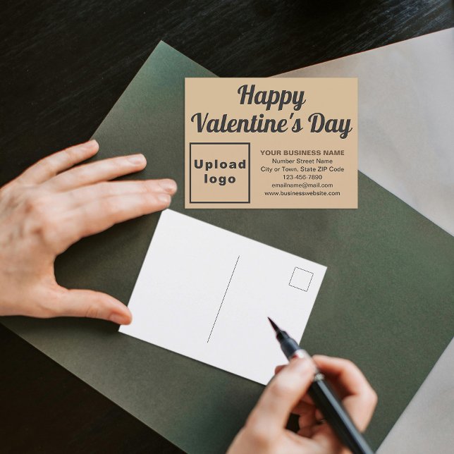Carte postale de vacances Brun Clair Saint-Valenti (Business Valentine light brown holiday postcard to advertise your business this Valentine's Day.)