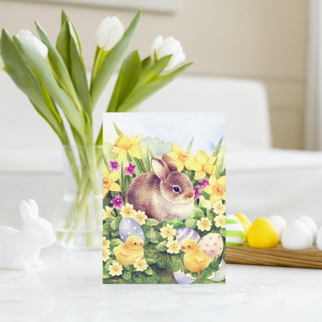 Carte postale de vacances de lapin de Pâques rétro (Créateur téléchargé)