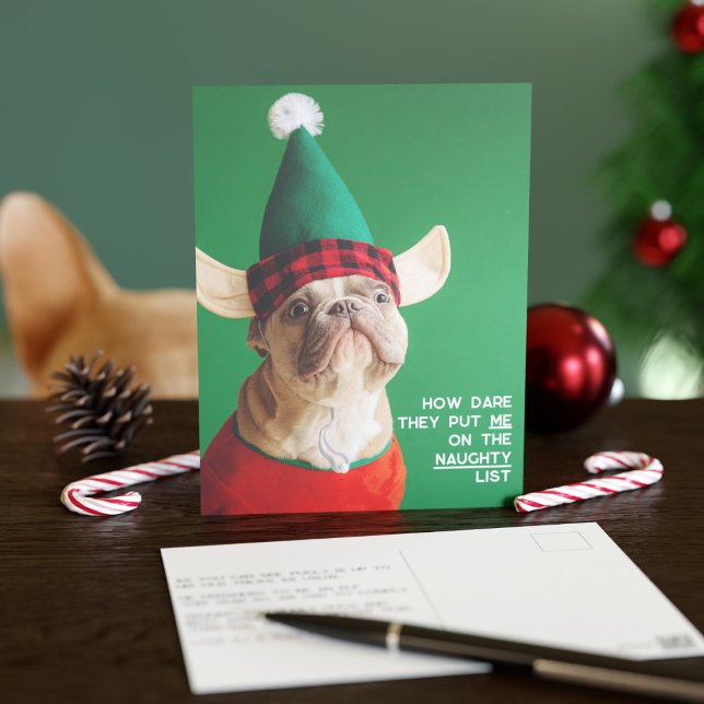 Carte postale de vacances de Noël avec photo de l' (Your pup would never be on the naughty list I'm sure)