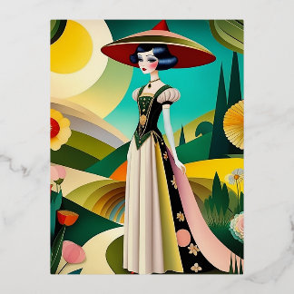 Carte Postale De Vacances En Aluminium 1920. Haute couture Mode vintage