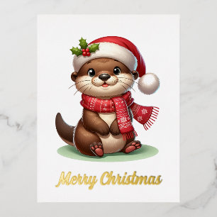 Carte Postale De Vacances En Aluminium adorable Otter de Noël