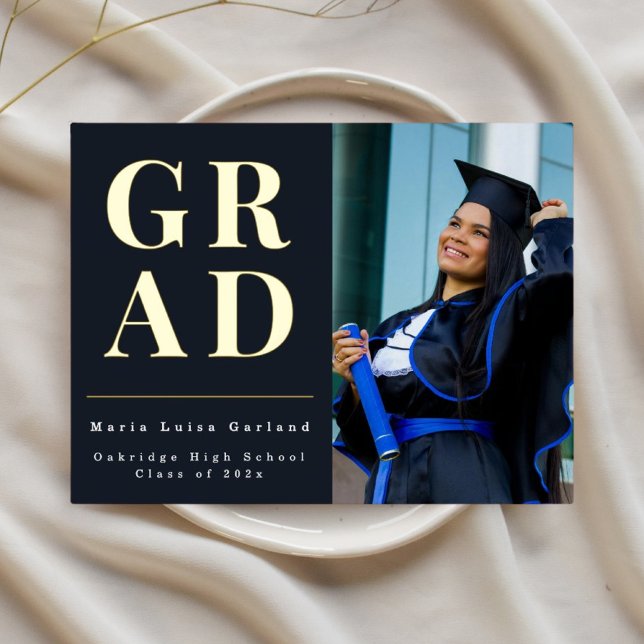 Carte Postale De Vacances En Aluminium Annonce de remise de diplômes photo bleue moderne  (Créateur téléchargé)