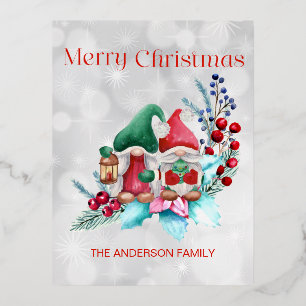 Carte Postale De Vacances En Aluminium Aquarelle argentée Gnomes de Noël