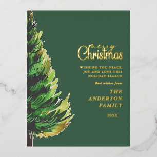 Carte Postale De Vacances En Aluminium Aquarelle minimaliste Pine Arbre de Noël Gold Foil