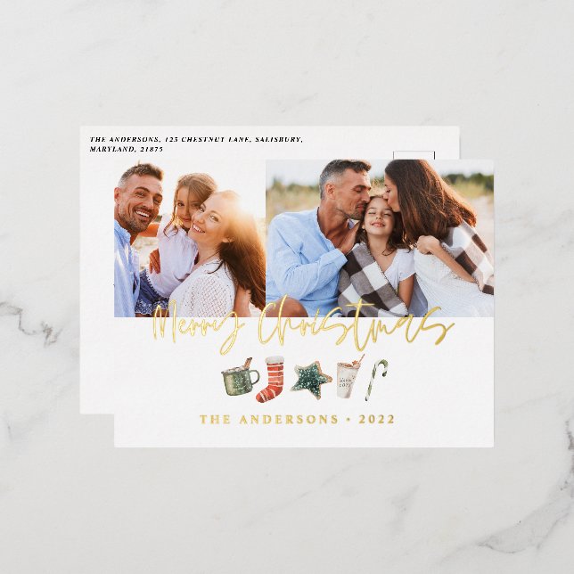 Carte Postale De Vacances En Aluminium Aquarelle Noël biscuit boissons bonbons 2 photo (Recto/Verso)