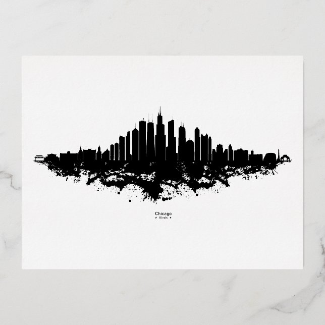Carte Postale De Vacances En Aluminium Aquarelle Skyline de Chicago noir et blanc (Recto)