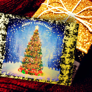 Carte Postale De Vacances En Aluminium Arbre de Noël brillant