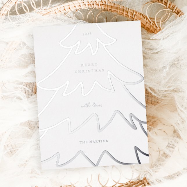 Carte Postale De Vacances En Aluminium Arbre de Noël en argent minimal (Créateur téléchargé)