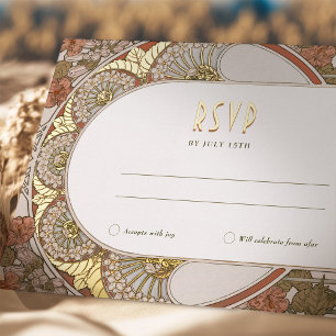 Carte Postale De Vacances En Aluminium Automautomne or RSVP Insérer Vintage Art Nouveau