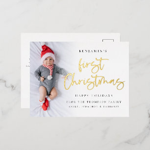 Carte Postale De Vacances En Aluminium Baby First Christmas Photo Overlay Real
