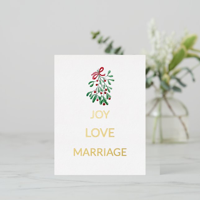 Carte Postale De Vacances En Aluminium Baies rouges mignonnes Mistletoe Joy Love Mariage (Debout devant)