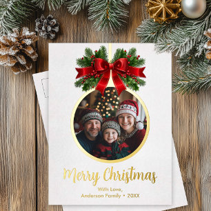 Carte Postale De Vacances En Aluminium Bal de Noël Ornement Holly Berries Photo blanc