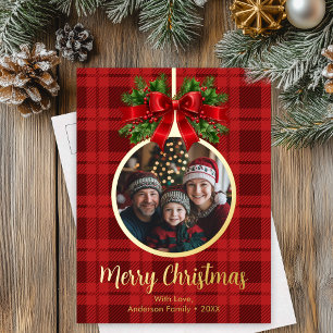 Carte Postale De Vacances En Aluminium Balle de Noël Ornement photo Buffalo Plaid