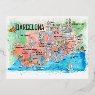 Carte Postale De Vacances En Aluminium Barcelone Catalogne Espagne Voyage illustré