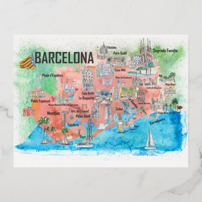 Carte Postale De Vacances En Aluminium Barcelone Catalogne Espagne Voyage illustré (Recto)