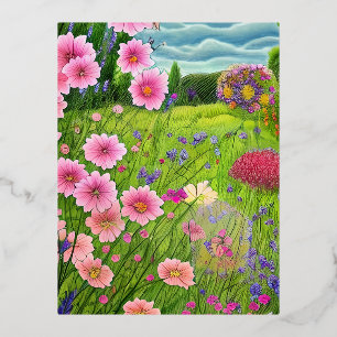 Carte Postale De Vacances En Aluminium Belle Fleurs de Jardin de Campagne Illustration Do