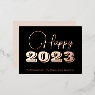 Carte Postale De Vacances En Aluminium Black et Rose Gold Foil Bonne année 2023