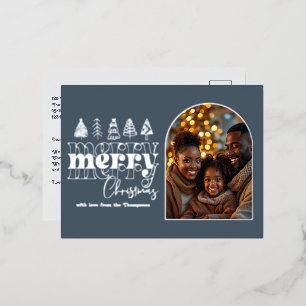 Carte Postale De Vacances En Aluminium Bleu d'ardoise et brouillard blanc Photo de Noël