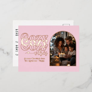 Carte Postale De Vacances En Aluminium Blush Rose et Or Rose Cozy Vibes Noël Rétro
