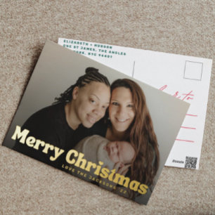 Carte Postale De Vacances En Aluminium Bold Gold Fun Joyeux Noël Coeur Famille Photo