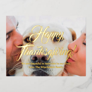 Carte Postale De Vacances En Aluminium Bon thanksgiving élégant script personnalisé et ph
