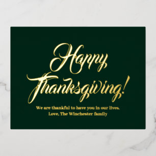 Carte Postale De Vacances En Aluminium Bon thanksgiving vert script personnalisé élégant