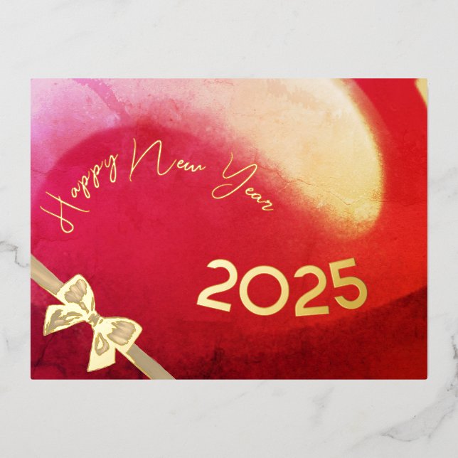 Carte Postale De Vacances En Aluminium Bonne année 2024, vague rouge et or (Recto)
