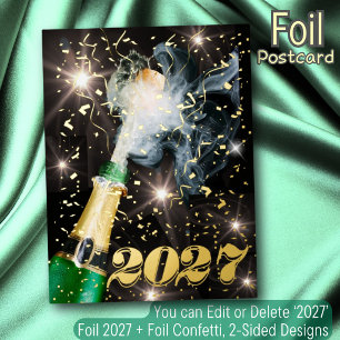Carte Postale De Vacances En Aluminium Bonne année champagne papier d'or confettis modern