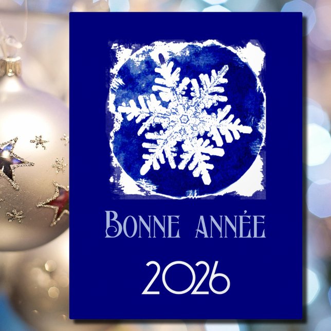 Carte Postale De Vacances En Aluminium Bonne Annee - snowflake - 2026  blue silver (Créateur téléchargé)