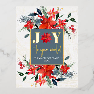 Carte Postale De Vacances En Aluminium Botaniques de Noël modernes Joy Gold Real
