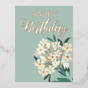 Carte Postale De Vacances En Aluminium Bouquet floral blanc / Joyeux anniversaire