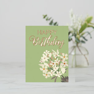 Carte Postale De Vacances En Aluminium Bouquet floral blanc / Joyeux anniversaire