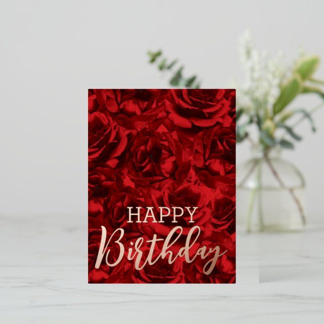 Carte Postale De Vacances En Aluminium Bouquets Red Roses Joyeux Anniversaire (Debout devant)
