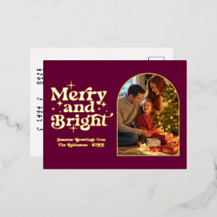 Carte Postale De Vacances En Aluminium Bourgogne et or Joyeux et rétro lumineux Noël