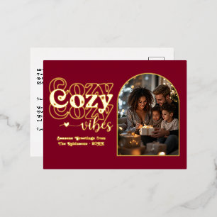 Carte Postale De Vacances En Aluminium Bourgogne profond et doré, ambiance rétro de Noël 