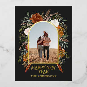 Carte Postale De Vacances En Aluminium Budget nouvel an botanique élégant noir traditionn