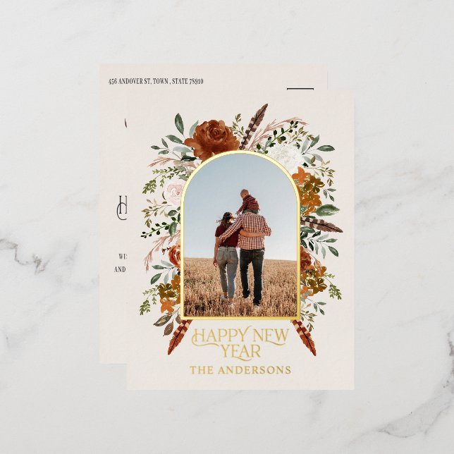 Carte Postale De Vacances En Aluminium Budget nouvel an botanique élégant traditionnel (Recto/Verso)