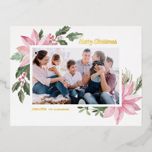Carte Postale De Vacances En Aluminium Cadre de photo de Noël au poinsettia à l'aquarelle