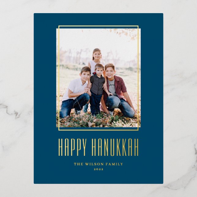 Carte Postale De Vacances En Aluminium Cadre photo moderne Blue Happy Hanoukka (Recto)