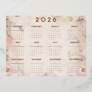 Carte Postale De Vacances En Aluminium Calendrier floral mignon 2026