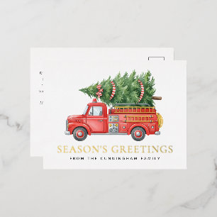 Carte Postale De Vacances En Aluminium Camion de pompiers de Noël moderne personnalisé