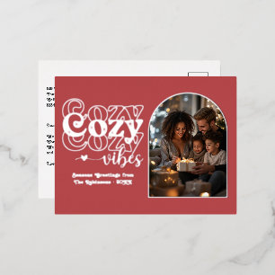 Carte Postale De Vacances En Aluminium Canneberge Rouge & Argent Ambiance Cosy Noël Rétro