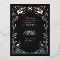 Carte de détails de mariage de corbeau gothique en